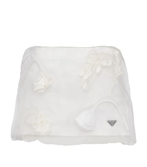 White Embroidered Organza And Satin Miniskirt 